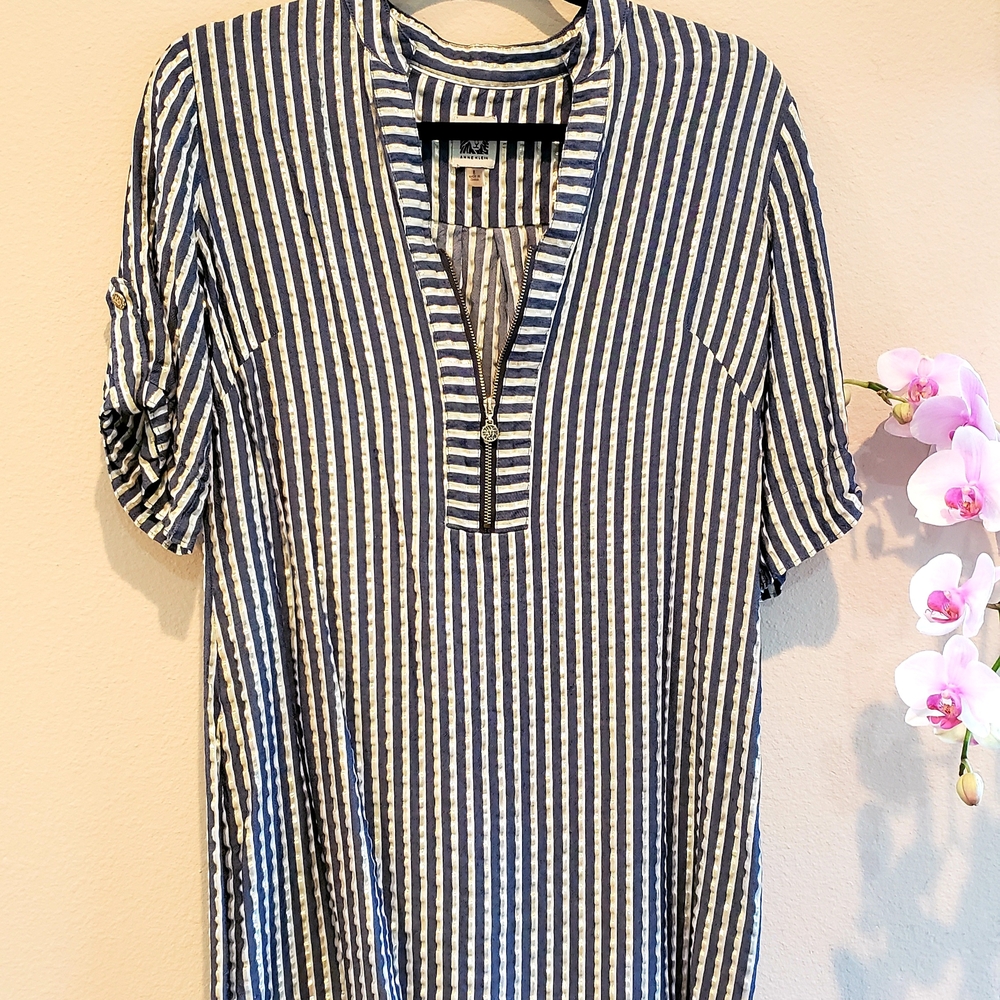 Anne Klein Navy and White Asymmetrical Dress